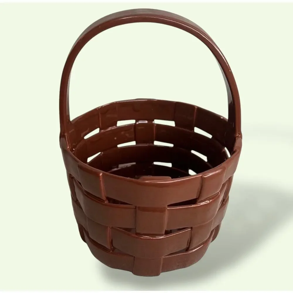 Vintage Italian Woven Ceramic Cache Pot Brown Basketweave Planter Basket Italy